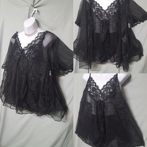 3 PIECE BLACK SHEER BABYDOLL NIGHTGOWN/PANTY/COVER